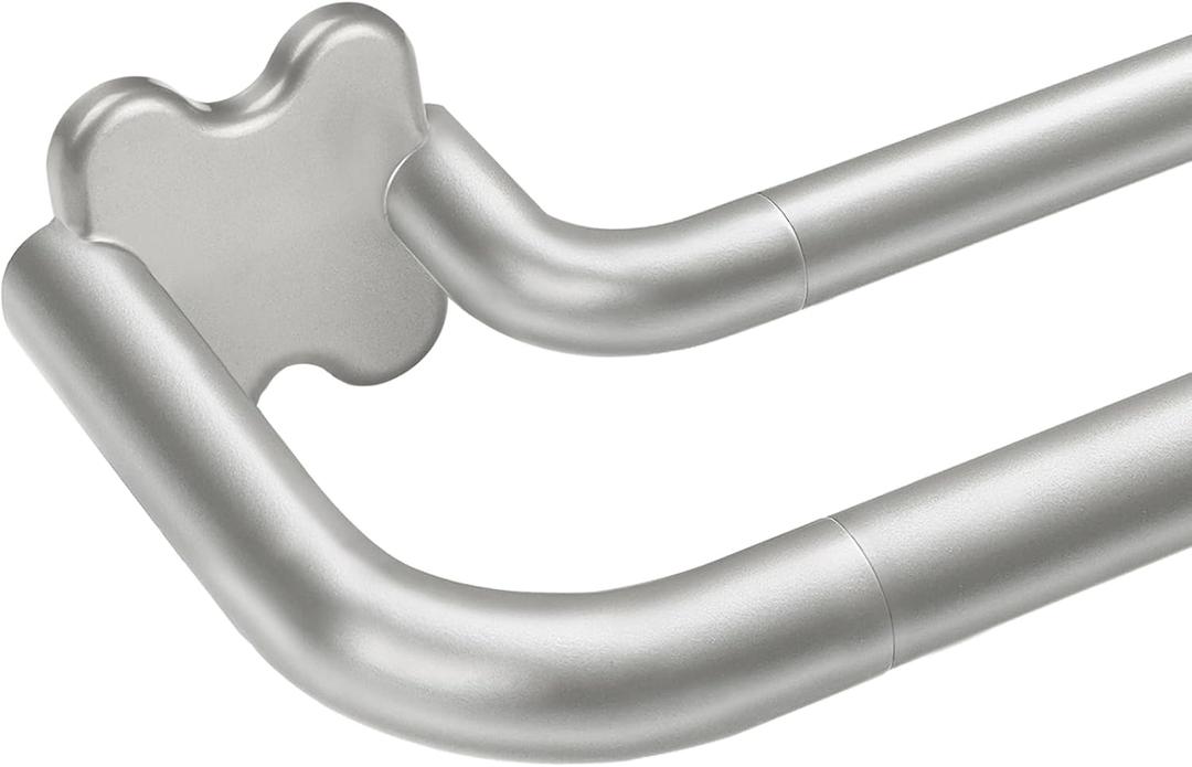 USFOOK Antique Silver Double Curtain Rods for Windows, Blackout Wrap Around Curtain Rods 32 to 58 Inch, 6/8 Inch Room Darkening Dual Rod Set, Decorative Drapery Poles for Home, Metal