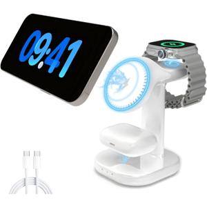 3 in 1 Wireless Charging Station for Magsafe Charger Stand,Magnetic Phone Charger for iPhone,for Apple Watch,for Airpods,for Magsafe Charging Station (White)