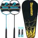 Senston Badminton Racquet Lightweight Professional Full Carbon-Fiber 5U Badminton Rackets Set with Grip (Black+Blue)