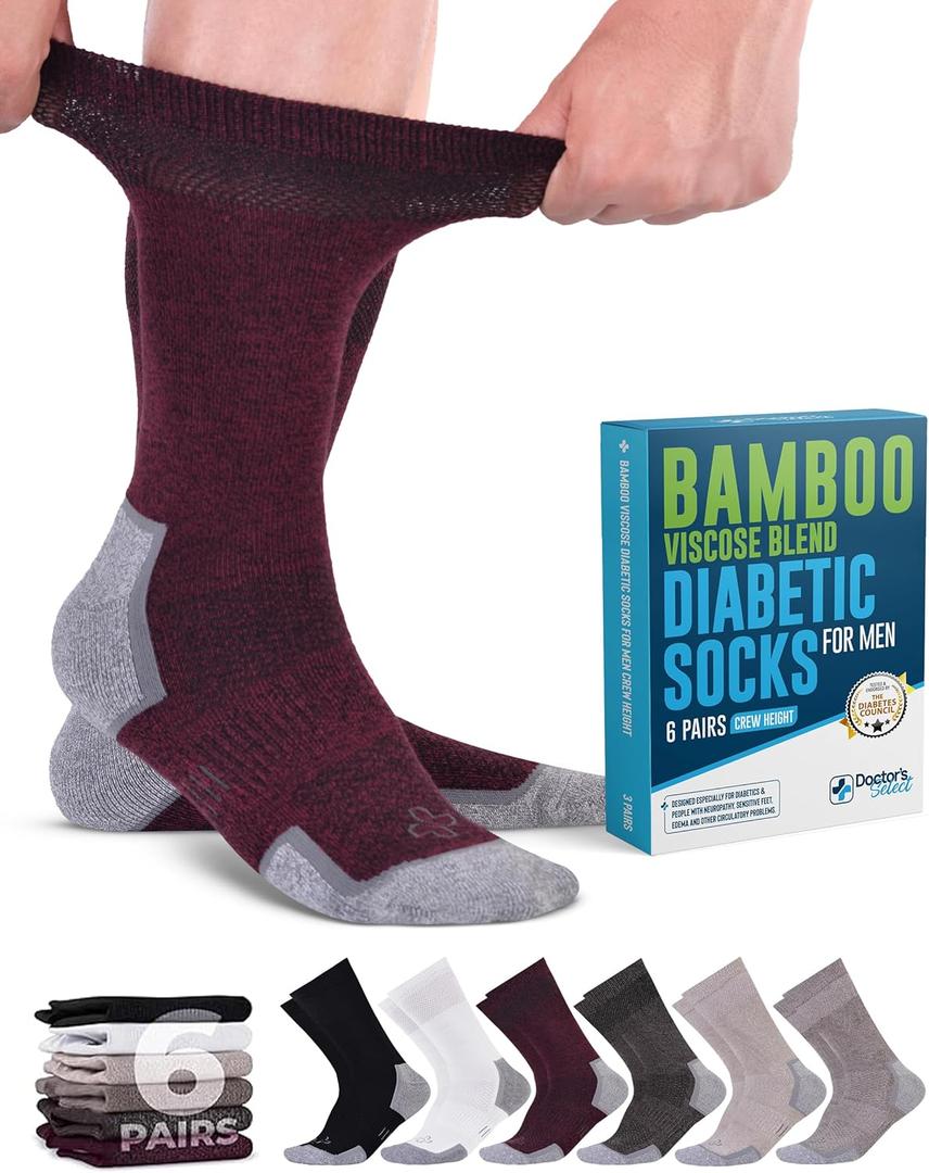 Doctor's Select Bamboo Viscose Black Diabetic Socks for Men - 6 Pairs Crew Stretch Top Mens Diabetic Socks (Large) Doctor's Select Bamboo Viscose Black Diabetic Socks for Men - 6 Pairs Crew Stretch Top Mens Diabetic Socks (Large)