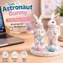 Hodao Astronaut Bunny Figurines, Artemis II Lunar Mission Inspired Space Decor, Resin Moon Rabbit Statues with Flag & Eggs, Cute Astronaut Gifts for Space Lovers, Office & Home Desk Decor