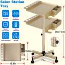 Salon Rolling Tray on Wheels with Adjustable Height - Salon & Spa Service Tray for Hair Stylist, Tattoo & Dental Use (Gold)