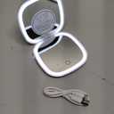 Mocado Compact LED Magnifying Travel Makeup-Mirror - 4 inches 1X/10X Magnification Small Hand Pocket Dimmable Double Sided USB Rechargeable Touch Screen, Portable Tabletop Cosmetic (Rose Gold)