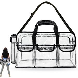 20" Large Clear Tote Makeup Carry On Bag for Travel, Clear Duffle Toiletry Cosmetic Bag Professional Organizer Bags for Make up Set Artist Work Beach Gym