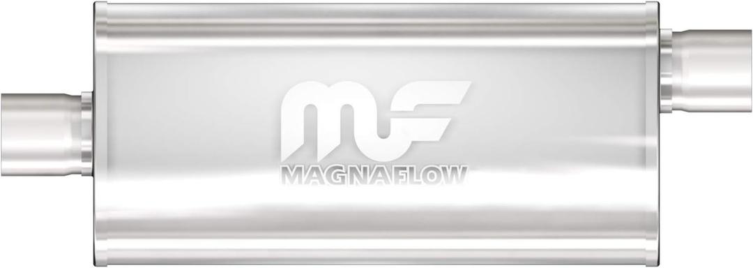 MagnaFlow Performance Exhaust Muffler 12286, Deep Signature Sound, 5x8x24" Oval, Stainless Steel, 2.5"/2.5" Inlet/Outlet, Offset/Center