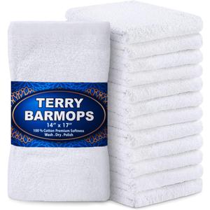 GREEN LIFESTYLE Terry Kitchen Bar Mops Kitchen Towel 12 Pack, Pure Cotton White Dish Cloths, Rags, Restaurant Cleaning Towels Ring Spun 100% Cotton, 14x17 inches
