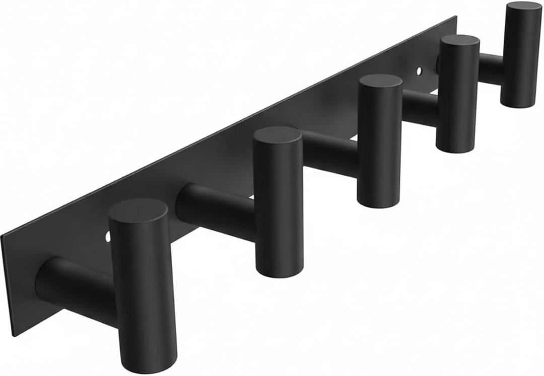 Sturdy Multi-Functional Wall Coat Rack - Hat, Purse & Towel Organizer for Entryway | Bathroom Towel Hanger Organizer and Modern Decor (Matte Black, 1-Pack 5 Hooks)