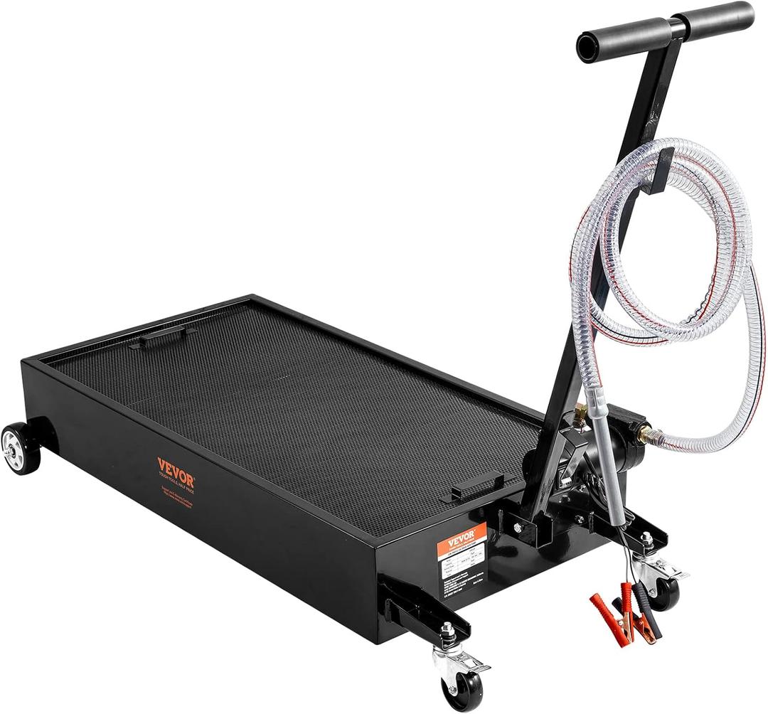 VEVOR Low Profile Oil Drain Pan, 20-Gallon Metal Oil Change Pan, Effective Oil Drain Cart with 180W Electric Pump, Wheels & Folding Handle, Oil Drain Tank for Cars, SUVs, Trucks, Buses, RVs