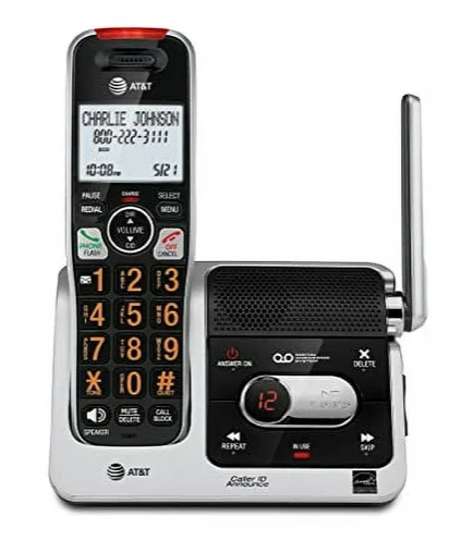 AT&T BL102 DECT 6.0 Cordless Phone for Home with Answering Machine, Call Blocking, Caller ID Announcer, Audio Assist, Intercom, and Unsurpassed Range, Silver/Black