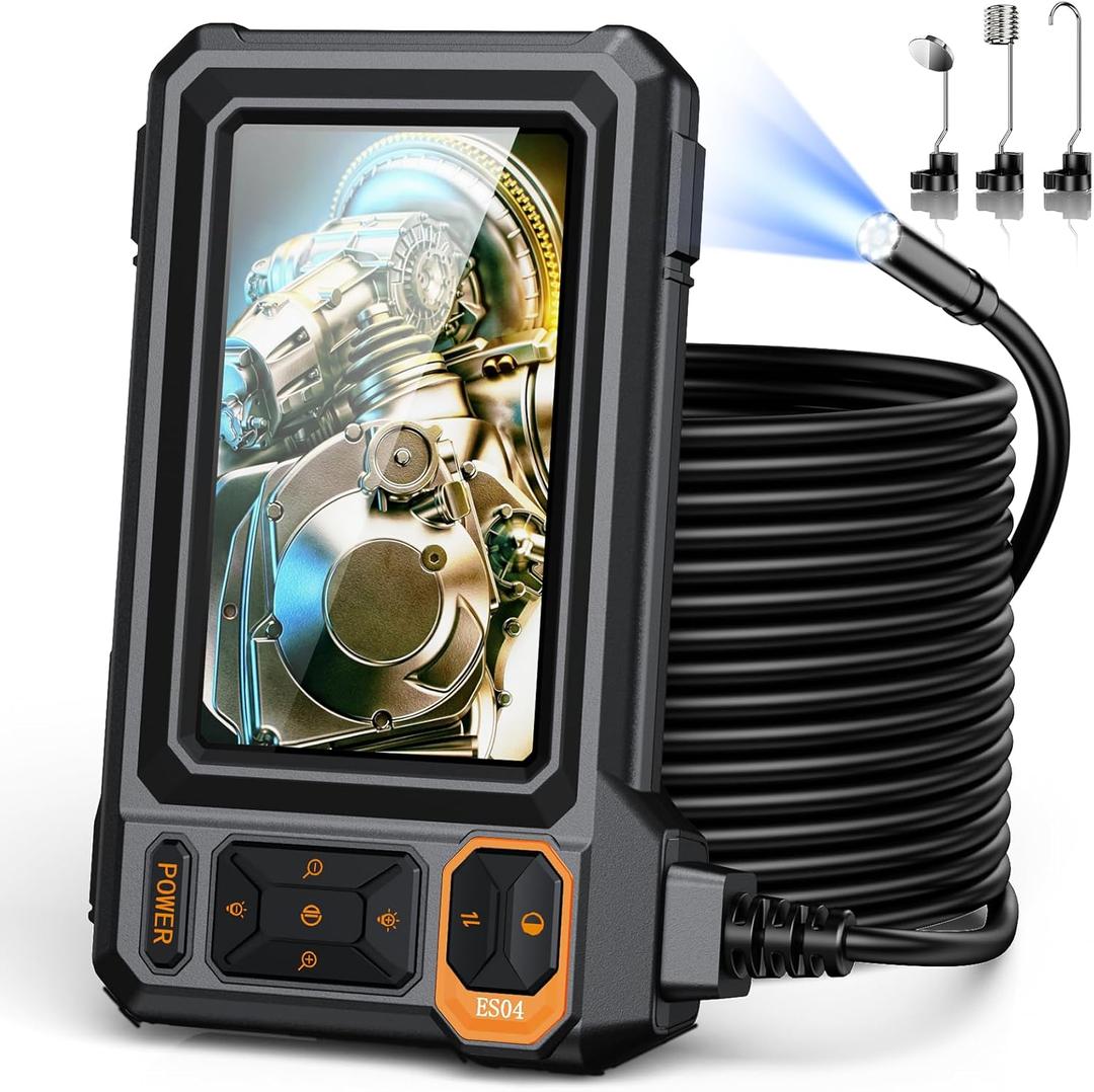 Endoscope Borescope Camera with Light, 4.3" IPS 1920P HD Inspection Camera, 50FT Semi-Rigid Snake Cable, IP67 Waterproof (7.9mm Probe) with 8 Adjustable LEDs for Sewer, Automotive Engine, Pipe, HVAC (50FT Single Lens)