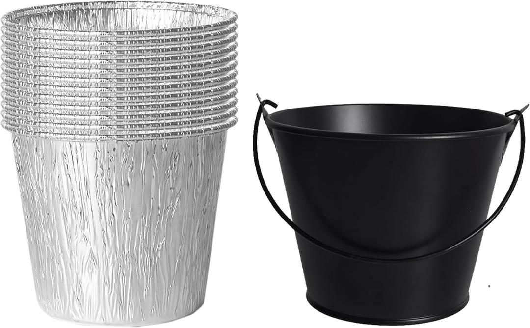 12 Pack Grease Bucket Liner and 1 Pack Black Bucket Griddle Accessories, Grease Catcher Cup Liner for Traeger Traeger Pro Series, Pit Boss, Pellets Smoke, Grill Accessories Drip Tray Liner