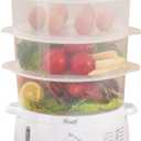 Rosewill 3-Tier (9.5Qt) Electric Food Steamer with Stackable, Dishwasher Safe Baskets, 800W with fast steam heating within 40s, Auto shut-off and 60-min timer, White – RHST-15001