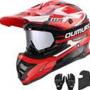 OUMURS DOT Adult ATV Dirt Bike Helmet with Goggles Gloves & Mask Adjustable Sun Visor Motorcycle Adults Helmet Off-Road Motocross Downhill Moped MX for Unisex-Adult-Engine Red S