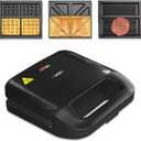 Sunvivi Sandwich Maker Panini Press: Waffle Maker with Removable Plates, 3 in 1 Sandwich Maker Press with Non-Stick Plates, Indicator Lights & Cool Touch Handle, 750W, Black