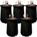 5 Pack Round Spandex Cocktail Table Tablecloths with Skirt, 32 x 43 Inch Black Stretch High Top Cocktail Table Covers Table Skirts Stretch Fitted Round Cocktail Table Cloths for Wedding Party Banquet