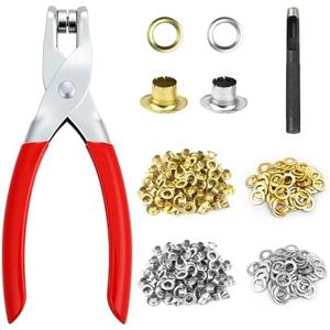 Grommet Eyelet Pliers Tool Kit, 200 pcs 1/4 Inch 6mm (Inside) Grommet Tool Kit with Washers for Leather, Tarps, Belt, Paper Card etc., Grommets Eyelets with Hole Puncher