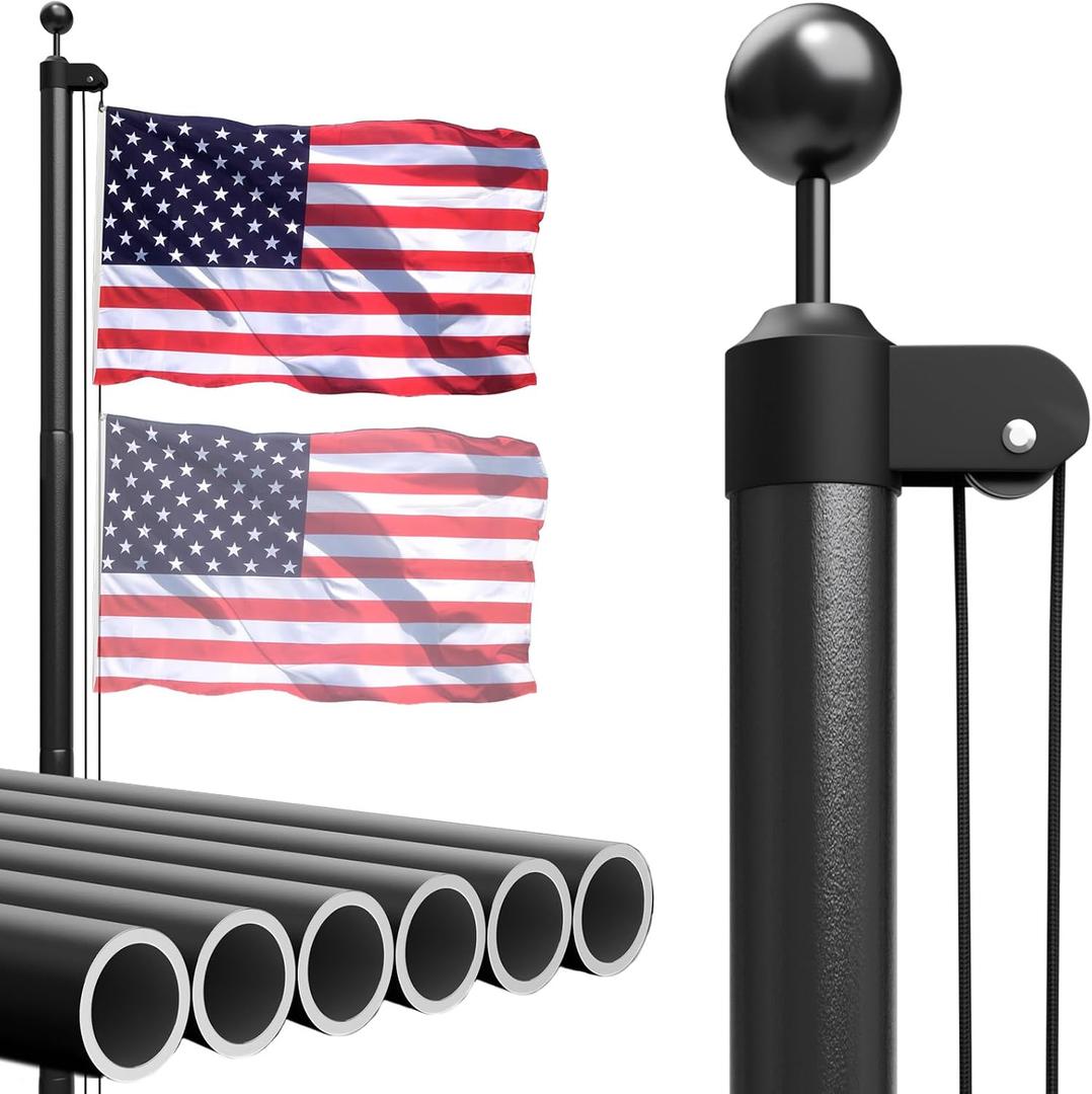 TOCRETOARE Heavy Duty Flag Pole, 20FT 12 Gauge Extra Thick Aluminum Flagpole Kit, 100MPH Wind Tested, Includes 3x5 American Flag, for Outside House In Ground