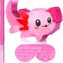 Sratte Pink Axolotl Piata Cute Axolotl Party Supplies Piata with Blindfold and Bat Party Decorations for Birthday Fiesta Supplies, 14.96 x 9.45 x 2.95 inch