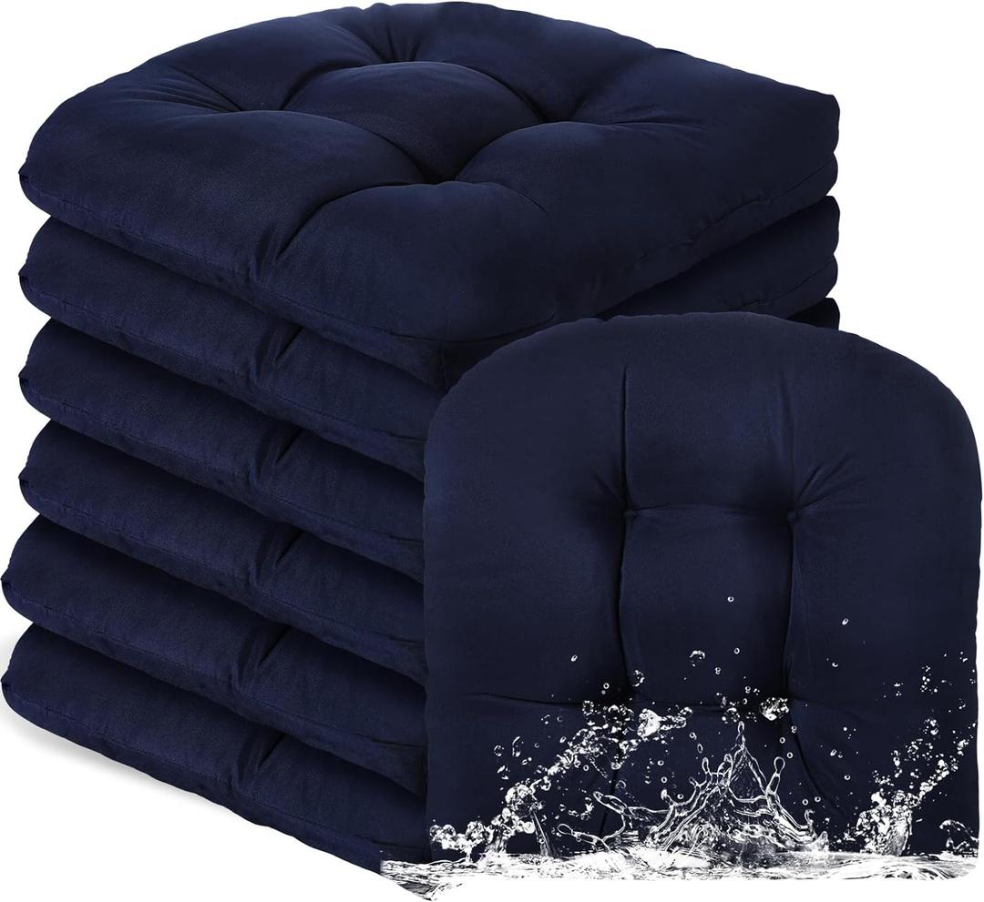 Thyle Outdoor Chair Cushions Set of 6 Waterproof Sun Protection Square Tufted Overstuffed Patio Furniture Seat Cushion for Patio Funiture Dining Indoor 19" x 19"(Navy Blue)