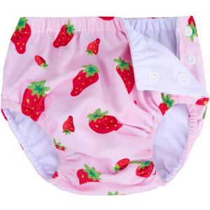 Baby Newborn Reusable Swim Diapers Infant Unisex Washable Swim Diaper Toddler Swimming Diapers Pink Strawberry, 0-3 Months
