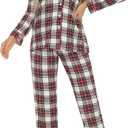 Anjue Button Up Pajamas for Women Long Sleeve Shirt and Pajama Pants Lounge Sets S-XXL (Red, M)