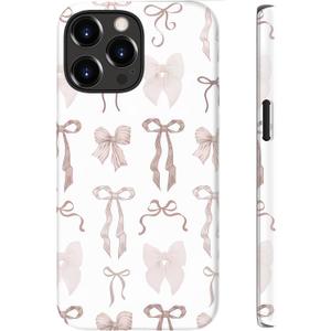 For iPhone 14 Pro Case Cute - Wireless Charging Compatible - Dual-Layer Hard Shell + Silicone Cover - Aesthetic Protective Trendy Trendy Phone Case for Women - Vintage Bows & Ribbons