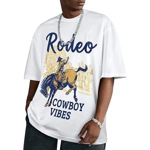Flafens Oversized Tshirts for Men - Graphic T Shirt Tees Crewneck Short Sleeve Loose Top Over Sized Cool Pattern Print Tops, XL, Cowboy
