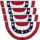 American Bunting Flags Outdoor 3x6 FT, 4th of July Pleated Large Fan Flags, USA Patriotic Banner Decorations for Outside Porch Door Yard Garden, Red White and Blue Decor (4)