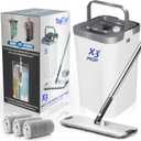 X3 Mop, Separates Dirty and Clean Water, 3-Chamber Design, Flat Mop and Bucket Set, Hands Free Home Floor Cleaning, 3 Reusable Microfiber Mop Pads Included