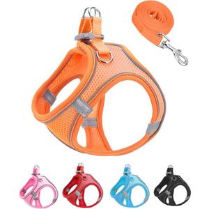 S Orange Soft Mesh Dog Harness and Leash Set,No Escape Puppy Harnesses for Training Walking Reflective Adjustable Puppy Vest for Small Medium Dogs, Cats (Orange, S)