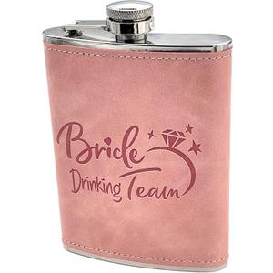 Bridesmaids Proposal Gift For Wedding, Stainless Steel & Leather Flask 8 Oz, Leakproof & Stamped With Team Bride. For Bachelorette Party Favors or Bridesmaid Gift Boxes. (Sand Pink, 1)