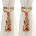 Magnetic Curtain Tiebacks, 2 Pack Colorful Agate Tassel Curtain Drapery Holdbacks, Boho Curtain Ties for Home Office Decorative