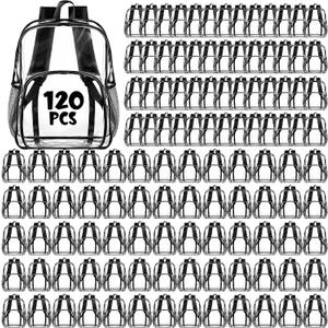 Amylove 120 Pcs Clear Backpack bulk for Stadium Events Heavy Duty PVC Transparent Bookbag for College Workplace Security (15 Inches,Black)