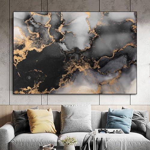 Dthllay Abstract Wall Art Painting - Black, Gray, Gold Marble - 16x24inch Indoor Wall Decor, Unframed Canvas Print - Perfect for Bedroom, Bathroom, Dining Room