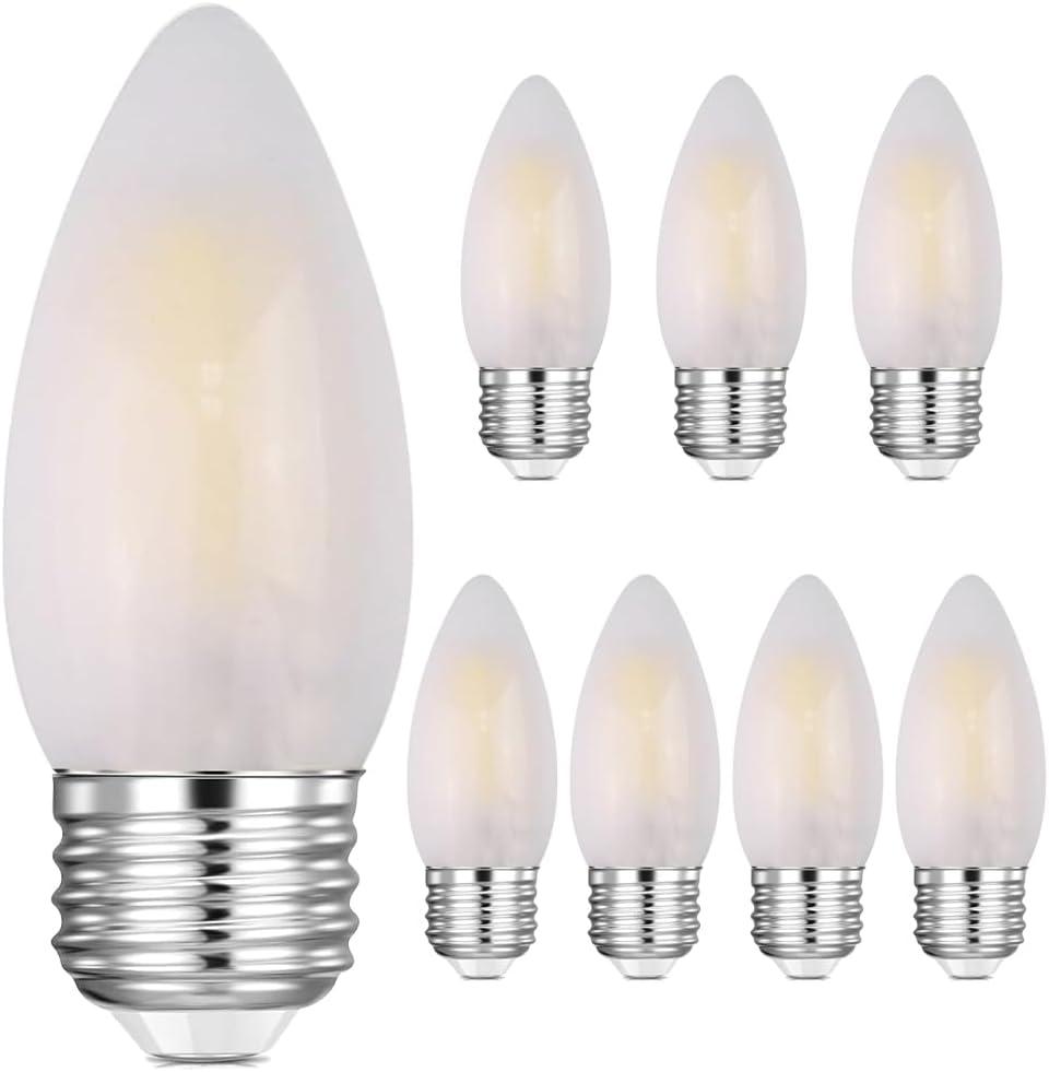 Jacqings E26 Candelabra Light Bulbs Frosted Chandelier Light Bulbs 25watt Equivalent 2700K Warm White B11 Torpedo Tip Dimmable 2W LED Decorative Candle Light Bulbs (8)