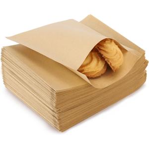 LoveBB 200 Pcs Kraft Paper Treat Bags Brown Flat Favor Bag for Cookie Popcorn Snacks Party Small Gift Bag (4 x5 Inch)
