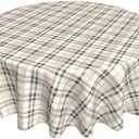 Classic Neutral Color Plaid Circle Tablecloth Stain Resistant Table Cloths Holiday Tablecloth for Dining, Party, Buffet, Wedding