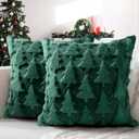 Christmas Pillow Covers 18x18 inch, Set of 2 Christmas Tree Decoration Soft Plush Faux Fur Throw Pillows Covers for Winter Holiday Festivals Bedroom Sofa Home Decor (Green)