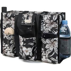 TOPDesign Utility Water Resistant Tote Bag with 13 Pockets, Top Zipper Closure & Thick Bottom Support, for Working Women (Medium, Morning Glory)