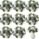 Hoteam 72 Heads White Green Artificial Rose Flowers 6 Bouquet Wedding Decoration Faux Flower Arrangement Bouquet with Stem Bridal Shower Gift Floral Centerpiece for Tables