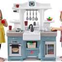 Step2 Timeless Trends Kids Kitchen Playset, Indoor/Outdoor Kitchenette, Interactive Play with Lights and Sounds, Made of Durable Plastic, Includes 21 Piece Toy Accessories, for Toddlers 2+ Years Old