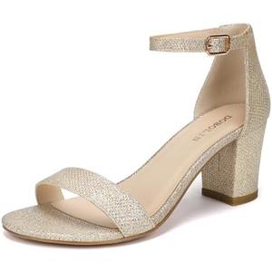 DOBOLIN Women's Heeled Sandals Open Toe Ankle Strap 2.5-Inch Chunky Heels Dress Shoes Wide Feet Friendly 8.5