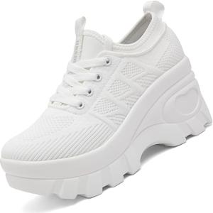 Women's Chunky Platform Wedge Walking Shoes Comfort Orthopedic Fashion Knitted Breathable Sneakers for Ladies, Size: 7.5