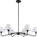 37" Black Dining Room Light Fixture, 6-Lights Modern Chandeliers with White Fabric Shade, Classic Farmhouse Ceiling Light Hallway Pendant Lighting for Kitchen Island Living Room Bedroom Entryway Foyer