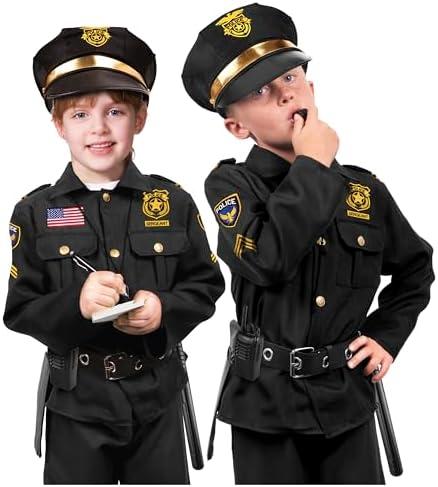 Kangaroo Police Costume for Kids – 12 Pc Black Cop Outfit with Hat, Badge, Handcuffs, Holster & More Black M