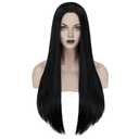Mersi Long Black Wig for Women Halloween Costume 27'' Straight Long Black Wig Natural Cute Black Wigs for Costume Women S034BK