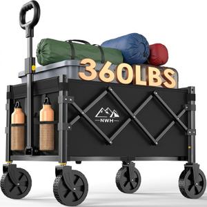 NWH Collapsible Wagon Cart with Wheels Foldable, 360LBS Large Capacity Portable Folding Utility Heavy Duty Beach Wagons Cart with All-Terrain Wheels for Groceries Shopping, Camping, Sports, Garden (100L)