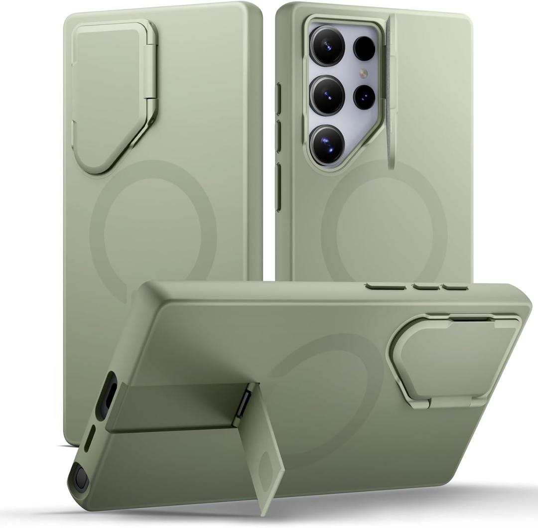 SURITCH for Samsung Galaxy S24 Ultra Phone Case, Magnetic Protective Cover with Camera Cover & Adjustable Metal Kickstand for Galaxy S24 Ultra (2024)-Sage Green