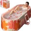 Portable Bathtub for Adult 47" Large Foldable No Installation Bath Tub for Shower Stall, Bathroom Hot SPA Soaking Standing Tub, Collapsible Plunge Bathtub (Pink, 47.2"21.6"19.6")