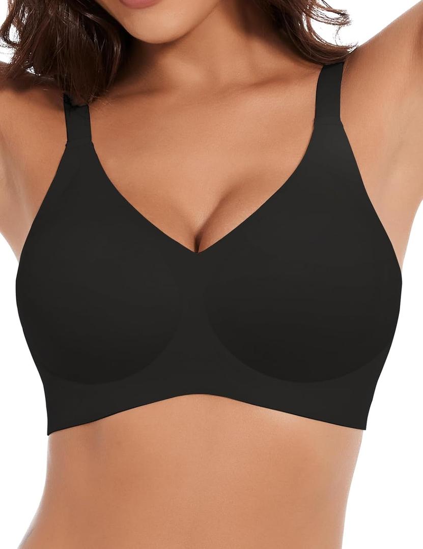 Womens Comfortable Seamless Wireless Bra No Underwire T Shirt Full Coverage Sleep Bralettes Push Up Supportive Everyday Bras (Medium, Black)